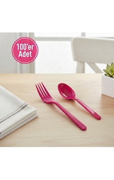 100 'er Adet Fuşya Plastik Lüx Çatal Ve Kaşık Seti 100 'er Adet Fuşya Plastik Lüx Çatal Ve Kaşık Seti