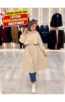 Esra Butik78 Kadın Kapüşonlu Bel Büzgülü Büyük Beden Parka Mont Krem Esra Butik78 Kadın Kapüşonlu Bel Büzgülü Büyük Beden Parka Mont Krem