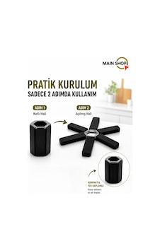 Mainshop 3'lü Set Katlanabilir Nihale - Isıya Dayanıklı Pratik Tencere Altlığı - Dirençli Siyah M-021
