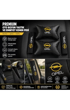 Opel Deri Yastık Ve Kemer Pedi Oto Boyun Yastığı Güvenli Sürüş Deri Konfor Siyah Opel Deri Yastık Ve Kemer Pedi Oto Boyun Yastığı Güvenli Sürüş Deri Konfor Siyah