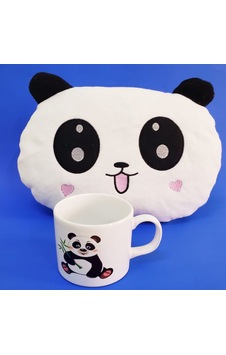 Panda Figürlü Dekoratif Yastık Ve Tasarım Kupa Bardak Hediye Seti - Panda Figürlü Dekoratif Yastık Ve Tasarım Kupa Bardak Hediye Seti -