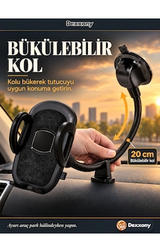Dexxony A03 Araç İçi Telefon Tutucu Esnek Kollu Vantuzlu Destek Ayaklı Torpido Ve Cam 360 Derece Dexxony A03 Araç İçi Telefon Tutucu Esnek Kollu Vantuzlu Destek Ayaklı Torpido Ve Cam 360 Derece