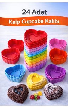 Silikon Mini Kalp Kek Kalıbı, Kalp Cupcake Kalıbı, Tekrar Kullanılabilir, Yapışmaz-24 Adet Çok Renkli - 904960129 Çok Renkli Silikon Mini Kalp Kek Kalıbı, Kalp Cupcake Kalıbı, Tekrar Kullanılabilir, Yapışmaz-24 Adet Çok Renkli - 904960129 Çok Renkli