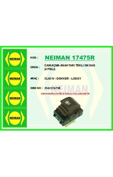 Bescher Cam Açma Anahtarı Tekli Ön Sağ 6 Fıslı Clio 4 - Dokker - Lodgy Neıman 17475r 254217475r Bescher Cam Açma Anahtarı Tekli Ön Sağ 6 Fıslı Clio 4 - Dokker - Lodgy Neıman 17475r 254217475r