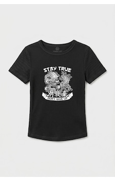 TOMMYLIFE Siyah Standart Fit Baskılı Kısa Kollu Kadın T-shirt - 97201 TOMMYLIFE Siyah Standart Fit Baskılı Kısa Kollu Kadın T-shirt - 97201