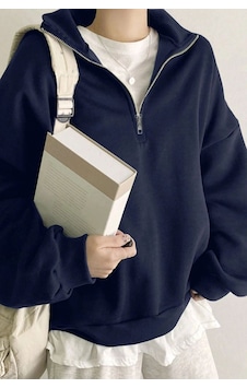 Ghassy Co. Kadın Pamuklu Oversize Silver Yarım Fermuarlı Sweatshirt Lacıvert Ghassy Co. Kadın Pamuklu Oversize Silver Yarım Fermuarlı Sweatshirt Lacıvert