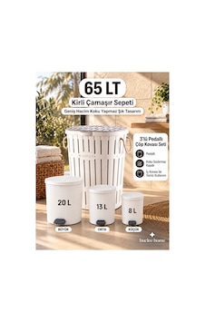 4'lü Banyo Seti Pliseli Kirli Çamaşır Sepeti 65 Lt & 3'lü Pedallı Çöp Kovası Seti 20l + 13l + 8l İç Kovalı Beyaz - 893381540 Beyaz 4'lü Banyo Seti Pliseli Kirli Çamaşır Sepeti 65 Lt & 3'lü Pedallı Çöp Kovası Seti 20l + 13l + 8l İç Kovalı Beyaz - 893381540 Beyaz