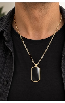 Siyah Plaka Uçlu Gold Renk Kolye Minimal Ve Şık Zincir Kolye Tasarımı Altın - Gümüş Siyah Plaka Uçlu Gold Renk Kolye Minimal Ve Şık Zincir Kolye Tasarımı Altın - Gümüş