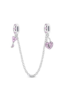 Pembe Taşlı Anahtar Ve Kilit Zincir Sallantılı Charm Gümüş Pembe Taşlı Anahtar Ve Kilit Zincir Sallantılı Charm Gümüş
