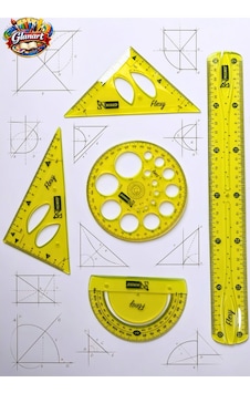 Cetvel, Gönye, Açı Ölçer Ve Daire Şablonu Seti 30 Cm Esnek Kırılmaz Cetvel Takımı 5 Li Set Sarı Cetvel, Gönye, Açı Ölçer Ve Daire Şablonu Seti 30 Cm Esnek Kırılmaz Cetvel Takımı 5 Li Set Sarı