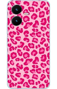 Vivo Y22s - Y35 Uyumlu Pembe Leopar Tasarımlı Baskılı Silikon Kılıf Renkli