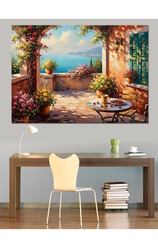Deniz Manzaralı Çiçekli Balkon Köşesi Dekoratif Kanvas - Mdf Ahşap Tablo Deniz Manzaralı Çiçekli Balkon Köşesi Dekoratif Kanvas - Mdf Ahşap Tablo