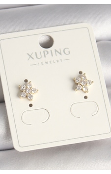 Pirinç Gold Renk Zirkon Taşlı Çiçek Model Xuping Kadın Küpe Gümüş Pirinç Gold Renk Zirkon Taşlı Çiçek Model Xuping Kadın Küpe Gümüş