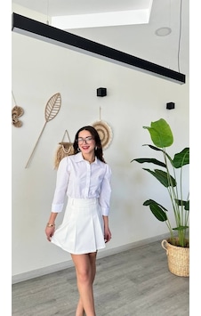 Modadua Yüksek Bel Pileli Beyaz Şort Etek A Kesim Mini Skort Modadua Yüksek Bel Pileli Beyaz Şort Etek A Kesim Mini Skort