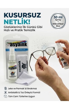 Asyaink Gözlük Temizleme Seti 30 Ml Sprey Ve Mikrofiber Bez
