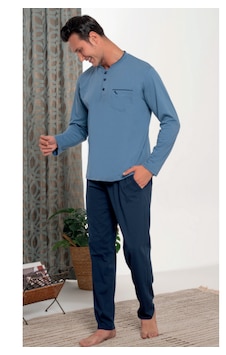 Bone Club Bone 6168 Mikro Pamuk Uzun Kol Erkek Pijama Takımı İndigo Mavi Bone Club Bone 6168 Mikro Pamuk Uzun Kol Erkek Pijama Takımı İndigo Mavi