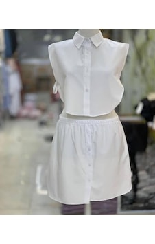 BAV Butik Ayvitrin Tesettür Yarım Gömlek İçlik Ve Alt Yarım Etek Beyaz