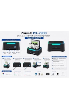 Px-2900 Sata 2.5/3.5 İnç Hdd Ssd Docking Station, Usb 3.0 Çift Slot Harici Disk Okuyucu, Rgb Işıklı Offline Clone Klonlama Özellikli Sata Disk Kopyalama Ve Veri Aktarım İstasyonu Px-2900 Sata 2.5/3.5 İnç Hdd Ssd Docking Station, Usb 3.0 Çift Slot Harici Disk Okuyucu, Rgb Işıklı Offline Clone Klonlama Özellikli Sata Disk Kopyalama Ve Veri Aktarım İstasyonu