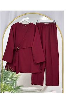 Lovie Moda Kruvaze Bağlamalı İkili Takım Bordo Lovie Moda Kruvaze Bağlamalı İkili Takım Bordo