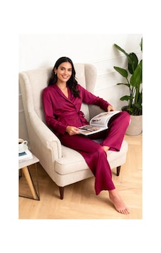 Laperissa Bordo Kuşaklı Biye Detaylı Kruvaze Viskon Dokuma Pijama Takımı Laperissa Bordo Kuşaklı Biye Detaylı Kruvaze Viskon Dokuma Pijama Takımı