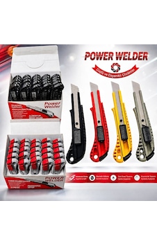 Welder Profesyonel Maket Bıçağı Alüminyum Ergonomik Gövde, Otomatik Kilitli, 25 Adet Keskin Ve Dayanıklı
