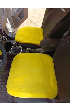 Yumuşak Tüylü Peluş Serme Oto Koltuk Koruyucu Minder Kılıf Ön 2'li Sarı