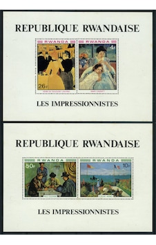 Koleksiyon Pulları,ruanda Cumhuriyeti Afrika 4 Pullu 2 Blok,ressamlar Damgasız Tam Seri,n11-37