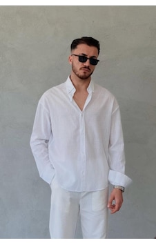More Black Oversize Fresh Keten Gömlek Beyaz More Black Oversize Fresh Keten Gömlek Beyaz