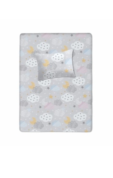 %100 Pamuklu Bebek Aparalı Çarşaf 115x150 + Bebek Yastık Kılıfı 35x45 Gri - Beyaz %100 Pamuklu Bebek Aparalı Çarşaf 115x150 + Bebek Yastık Kılıfı 35x45 Gri - Beyaz