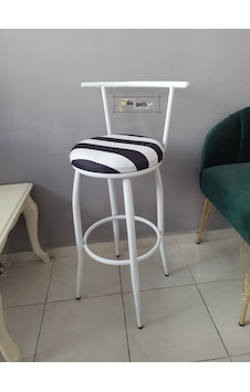 Sırtlı Dekoratif Bar Tabure Ak Inci Zebra Sırtlı Dekoratif Bar Tabure Ak Inci Zebra