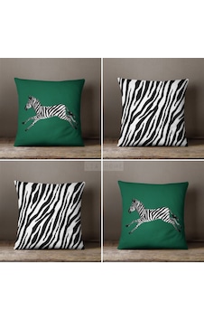 Zebra Desenli Çift Taraflı Dekoratif 4'lü Kombin Kırlent Kılıfı Seti - Yeşil Zebra Desenli Çift Taraflı Dekoratif 4'lü Kombin Kırlent Kılıfı Seti - Yeşil