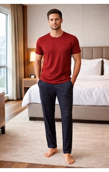 Jiber Modal Pamuk Bisiklet Yaka Kısa Kollu Erkek Pijama Takım 15329 Bordo Jiber Modal Pamuk Bisiklet Yaka Kısa Kollu Erkek Pijama Takım 15329 Bordo