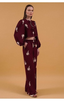 Verymoda Nakış Detaylı Keten Pantolon F1712 Bordo Verymoda Nakış Detaylı Keten Pantolon F1712 Bordo