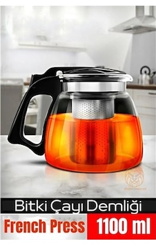 Süzgeçli French Press Cam Demlik 1100 Ml Bitki Çayı Demliği 722243 Açık Mavi