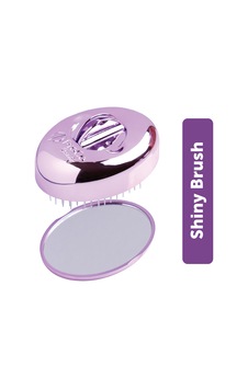 Premium Shinybrush Saç Fırçası - Kendini Temizleyen, Aynalı, Çanta Boy - Compact Detangling To Go Mor