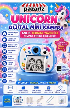 Çocuk Dijital Kamera Unicorn Sevimli At Temalı Termal Yazıcılı 2.4 İnç Ekran Fotoğraf Video Selfie 3 Oyunlu Anında Baskı Makinesi Print Kamera Çift Kamera, Silikon Kılıf Çocuk Dijital Kamera Unicorn Sevimli At Temalı Termal Yazıcılı 2.4 İnç Ekran Fotoğraf Video Selfie 3 Oyunlu Anında Baskı Makinesi Print Kamera Çift Kamera, Silikon Kılıf