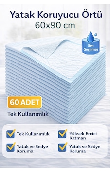 Yatak Koruyucu Örtü 60x90 Cm 60 Adet Tek Kullanımlık Sıvı Geçirmez Hasta Altı Bezi Yatak Koruyucu Örtü 60x90 Cm 60 Adet Tek Kullanımlık Sıvı Geçirmez Hasta Altı Bezi