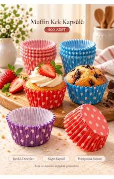 500 Adet Kağıt Muffin Kalıbı Cupcake Kek Kapsülü Desenli Puantiyeli Tek Kullanımlık Tatlı Sunum Kab Çok Renkli 500 Adet Kağıt Muffin Kalıbı Cupcake Kek Kapsülü Desenli Puantiyeli Tek Kullanımlık Tatlı Sunum Kab Çok Renkli