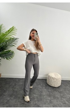 Winmoda34 Ultra Yüksek Bel Krep Kumaş Likralı Palazzo Çizgili Pantolon Gri Gri Çizgili Winmoda34 Ultra Yüksek Bel Krep Kumaş Likralı Palazzo Çizgili Pantolon Gri Gri Çizgili