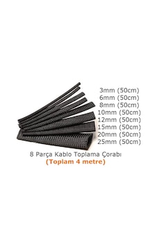 8 Çeşit Kablo Toplama Çorap seti (Toplam = 4 Mt)