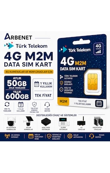Türk Telekom 4g Data Sim Kart Aylık 50 Gb Yıllık 600 Gb Internet Tüm 4g Cihazlarla Uyumlu M2m