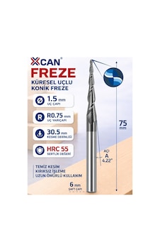 Konik Küresel Cnc Freze Ucu R0.75 1.5 Mm 6 Mm Şaft 75 Mm Konik Küresel Cnc Freze Ucu R0.75 1.5 Mm 6 Mm Şaft 75 Mm