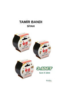 Vege - 3 Adet Siyah - Tamir Yalıtım Bantı , Duct Tape Tamir, Hobi, Ağır Ambalaj - 5cm X 10mt - 683188600