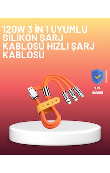 120w Şarj Destekli 3 Ü 1 Arada Çoklu Şarj Kablosu - 1.2 Metre