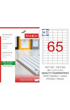 Tanex Tw-2165 38.1X21.2 MM Laser Etiket 100 Ad. Tanex Tw-2165 38.1X21.2 MM Laser Etiket 100 Ad.