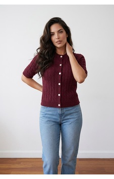 Lexroo Bisiklet Yaka Sac O Rgu Kısa Kol Kadın Triko Hırka Dokulu Premium Kalite Bordo Lexroo Bisiklet Yaka Sac O Rgu Kısa Kol Kadın Triko Hırka Dokulu Premium Kalite Bordo