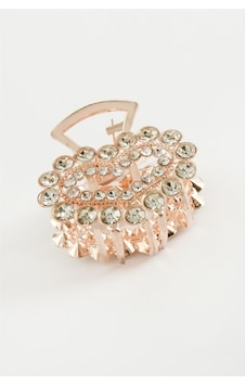 Kalp Taşlı Metal Mandal Toka 4,5 Cm Pembe