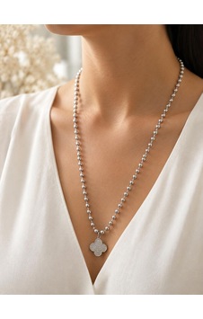 Cm Jewelry Çelik Top Zincirli Yonca Desenli Uzun Kolye Gümüş Cm Jewelry Çelik Top Zincirli Yonca Desenli Uzun Kolye Gümüş