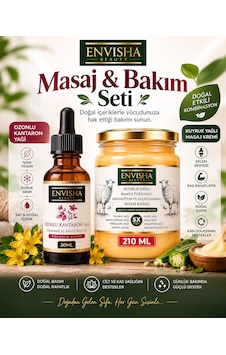 Masaj Bakım Seti Magnezyum Glukozaminli Kuyruk Yağlı Bamya Tohumlu Masaj Kremi 210 Ml + Ozonlu Kantaron Yağı 30 Ml