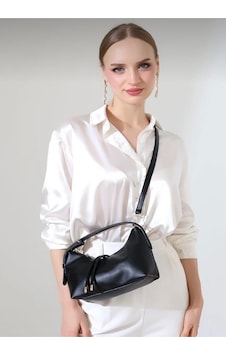 Lüxeva35 Siyah Kadın Mini Boy Uzun Çapraz Askılı El Ve Omuz Çantası 20x16 Cm Siyah